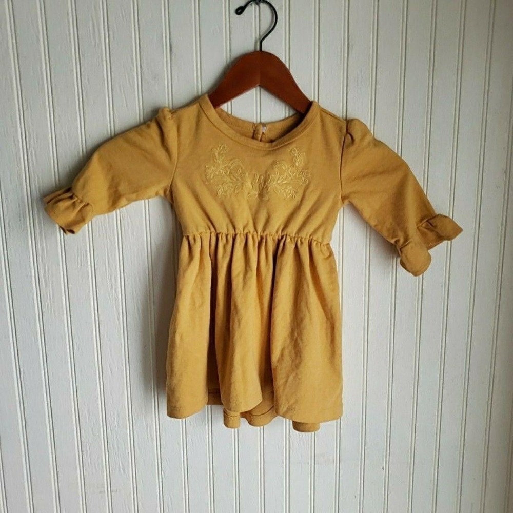 RZ By Rachel Zoe Dress Girls 18-24 Months Yellow Knit Embroidered Long Sleeve